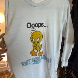 Vintage Tweedy Bird 1986, White Sweatshirt, German, Great Condition! sz Large